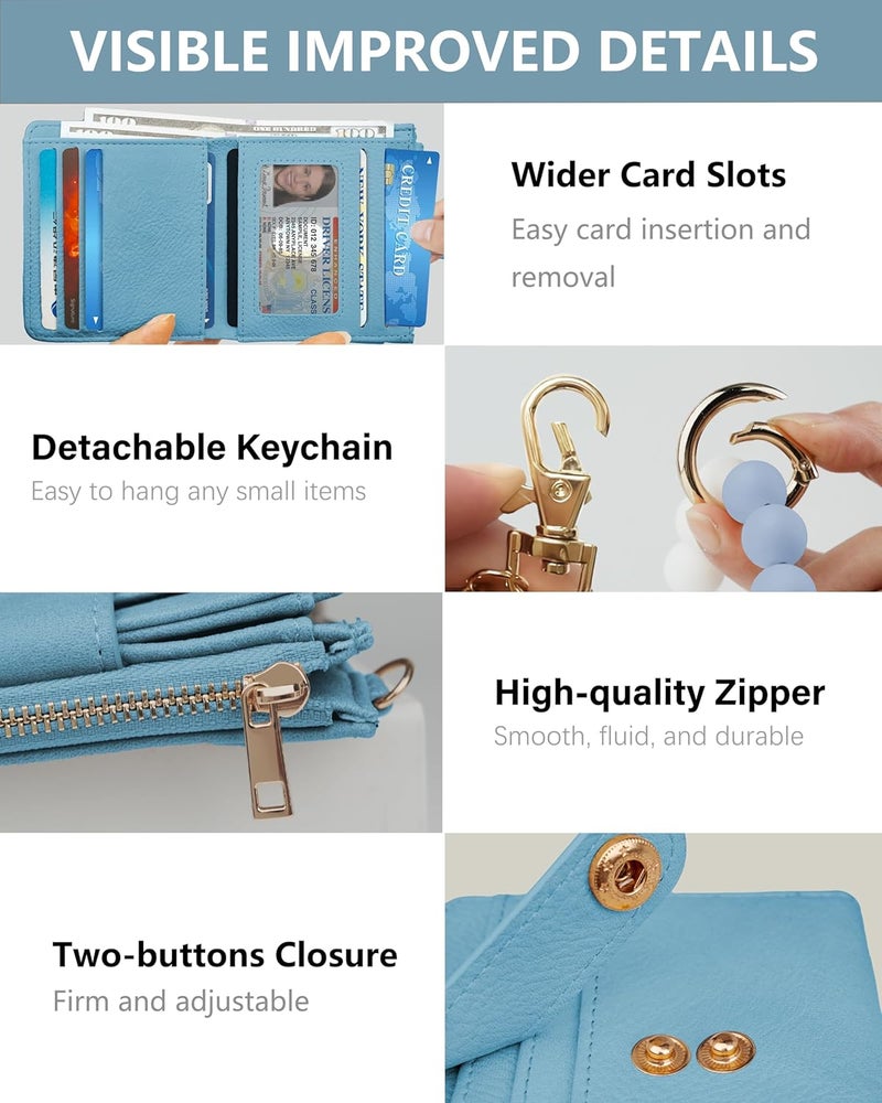 Sunpour Small Wristlet Wallets for Women Keychain Wristlet Wallet RFID Blocking Key Chain Wallet With Zipper Coin Pocket,2 Id Window (Sky Blue) - Image 5